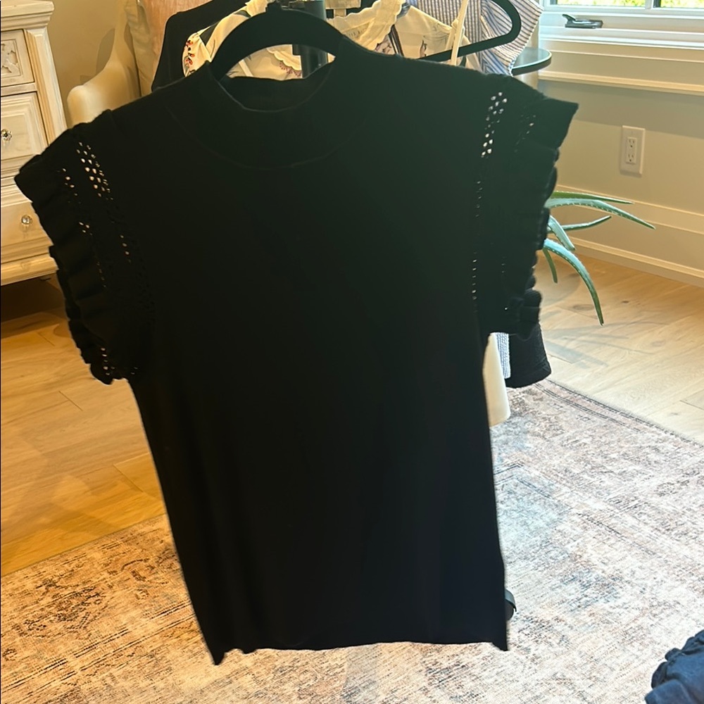 MELISSA NEPTON Black Ruffled Short Sleeve T-Shirt